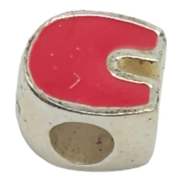 Solvar Sterling Silver Red Enamel Initial U Slide Charm Kids New Old Stock - Picture 3 of 4